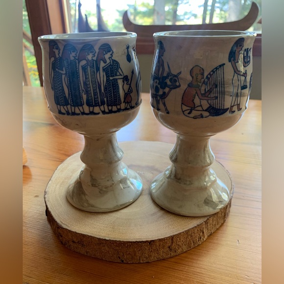 Stoneware Vintage Egyptian Revival Goblets Made in Japan circa 1970s - Picture 2 of 11
